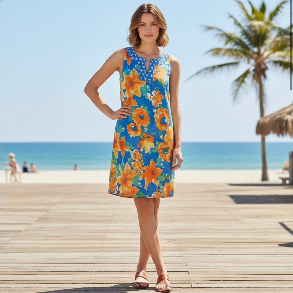 Jones New York Sport Women’s Size 8 Cotton Lined Floral Dress – V-Neck